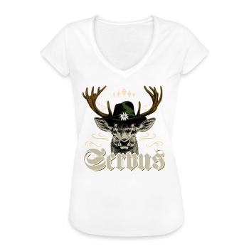 Servus Bayern Shirt Tracht Trachtenshirt Herren - Frauen Vintage T-Shirt - Weiß - Vorne
