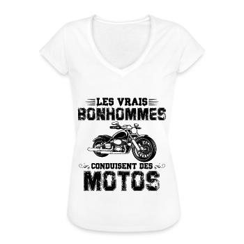 Les vrais bonhommes conduisent des motos - T-shirt vintage Femme - blanc - Devant - Danielle (179cm)