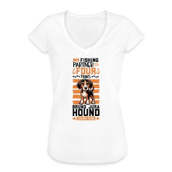 Pêche et chien courant du Jura - T-shirt vintage Femme - blanc - Devant - Danielle (179cm)