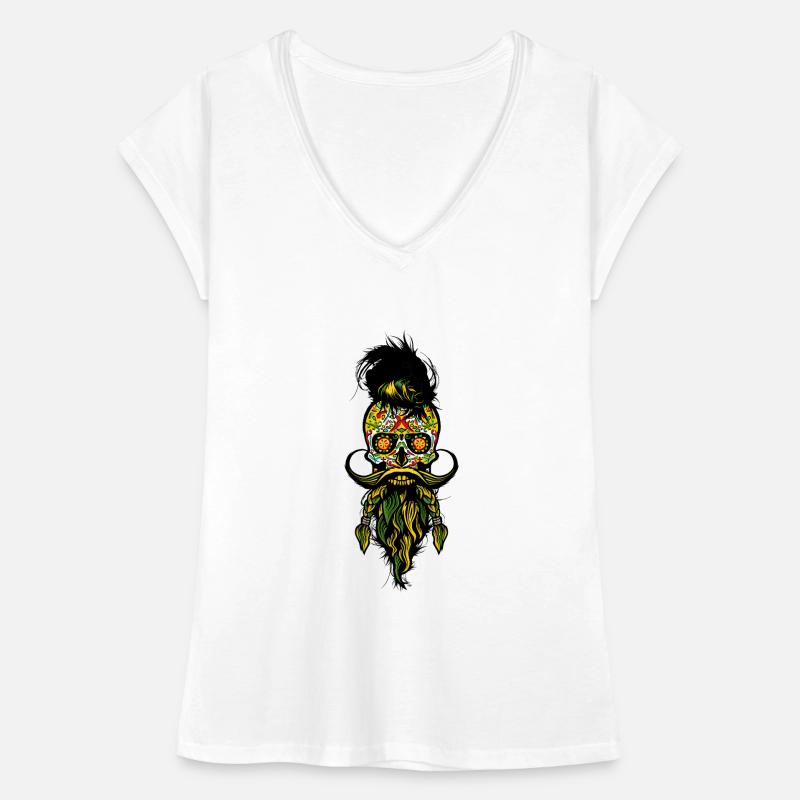 Kopf des mexikanischen Hipsters des Todes Bart Bart Bart Frauen Vintage T-Shirt