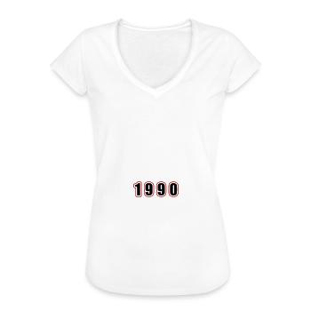 1990 Année Anniversaire - T-shirt vintage Femme - blanc - Devant - Danielle (179cm)