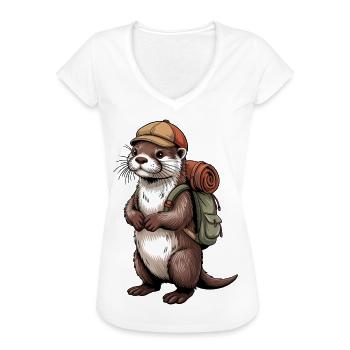 Otter Wanderer mit Rucksack - Frauen Vintage T-Shirt - Weiß - Vorne