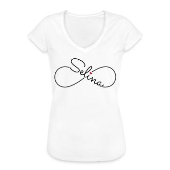 Selina nom prénom - T-shirt vintage Femme - blanc - Devant - Danielle (179cm)
