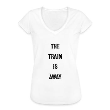 T-Shirt « Le train est parti » - T-shirt vintage Femme - blanc - Devant - Danielle (179cm)