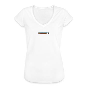 Vélo rétro sur des rayures arc-en-ciel - T-shirt vintage Femme - blanc - Devant - Danielle (179cm)