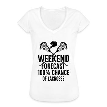 Lacrosse - Prévisions de fin de semaine 100% de chances de Lacross - T-shirt vintage Femme - blanc - Devant - Danielle (179cm)