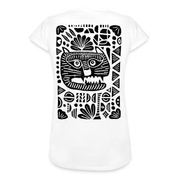 Tiger | Linoprint - Frauen Vintage T-Shirt - Weiß - Hinten - Danielle (179cm)