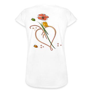 Flowers, Blüte mit Blatt in Herzform - Frauen Vintage T-Shirt - Weiß - Hinten