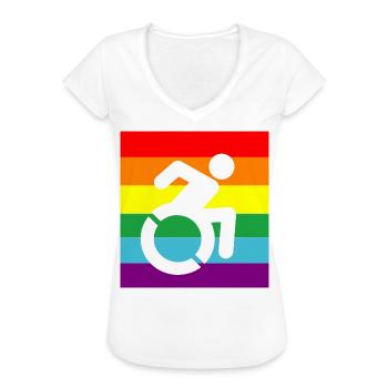 Handicapé, Gay, En fauteuil roulant, Pride, LGBTQ # - T-shirt vintage Femme - noir - Devant - Danielle (179cm)