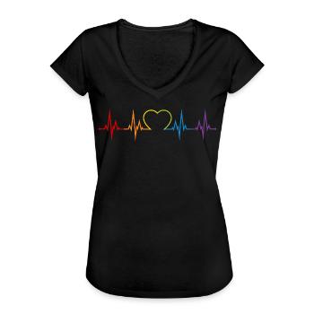 Herzschlag Regenbogen Herz LGBT Liebe bunt CSD - Frauen Vintage T-Shirt - Schwarz - Vorne