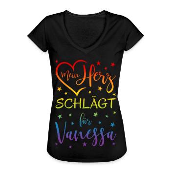 Mein Herz schlägt für Vanessa  - Frauen Vintage T-Shirt - Schwarz - Vorne - Danielle (179cm)