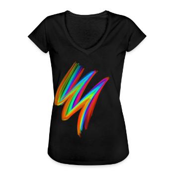 Neon Rainbow Brushstroke – Festival Streetwear - Frauen Vintage T-Shirt - Schwarz - Vorne - Danielle (179cm)