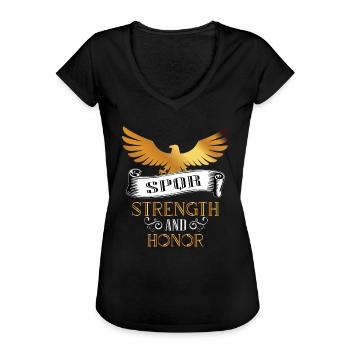 HONOR AND STRENGTH STRENGTH AND HONOR ROMAN LEGION - Women's Vintage T-Shirt - black - Front - Danielle (179cm)