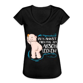 Du Kannst Mich Mal Am Arsch Lecken Lustiger SPruch - Frauen Vintage T-Shirt - Schwarz - Vorne - Danielle (179cm)