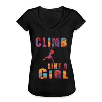 Climb like a girl women climbing climbing hall - Women's Vintage T-Shirt - black - Front - Danielle (179cm)