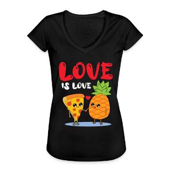 Love Is Love - Hawaiian Pizza Love - Pineapple Pizza - Women's Vintage T-Shirt - black - Front - Danielle (179cm)