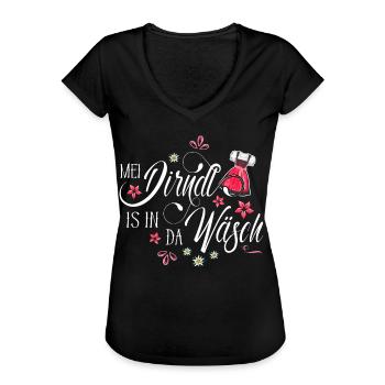 Mei Dirndl is in da Wäsch - Frauen Vintage T-Shirt - Schwarz - Vorne - Danielle (179cm)