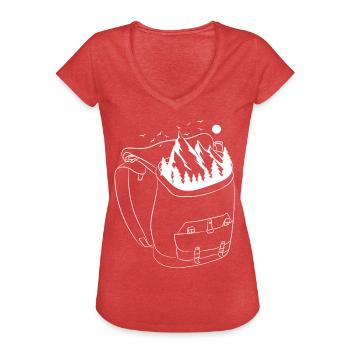Hiker Landscape Backpack Hiking - T-shirt vintage Femme - rouge chiné - Devant - Danielle (179cm)