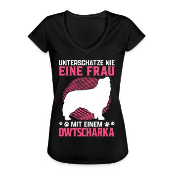 Frau mit Kaukasischer Owtscharka Kaukase Spruch - Frauen Vintage T-Shirt - Schwarz - Vorne