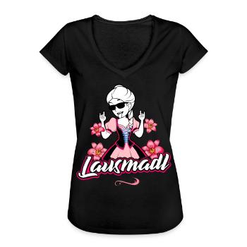 Lausmadl Trachtenshirt Tracht Dirndl - Frauen Vintage T-Shirt - Schwarz - Vorne - Danielle (179cm)