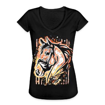Hest - Farverige Horse's Head - Ridning - Rider - Horse - Dame vintage T-shirt - sort - Foran