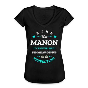 MANON PARFAITE - NOM MANON - T-shirt vintage Femme - noir - Devant - Danielle (179cm)