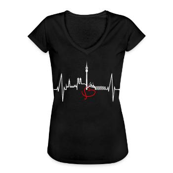 München Skyline Herzschlag Bayern Fan Liebe Munich - Frauen Vintage T-Shirt - Schwarz - Vorne