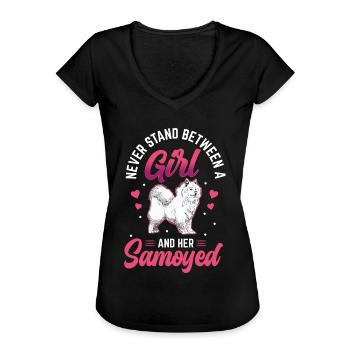 Mädchen und ihr Samojede Samojedenspitz - Frauen Vintage T-Shirt - Schwarz - Vorne