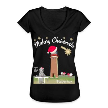 Weihnachten Leuchtturm Staberhuk Fehmarn, Wolf - Frauen Vintage T-Shirt - Schwarz - Vorne - Danielle (179cm)