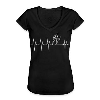 Skispringen Elektrokardiogramm EKG Skispringen - Frauen Vintage T-Shirt - Schwarz - Vorne - Danielle (179cm)