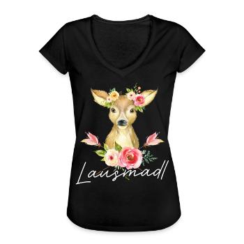 Lausmadl T-Shirt Damen Trachtenshirt Mädchen - Frauen Vintage T-Shirt - Schwarz - Vorne - Danielle (179cm)