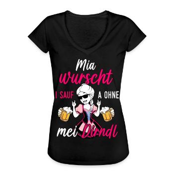 Trachtenshirt Damen Trachten T-Shirt Dirndl Saufen - Frauen Vintage T-Shirt - Schwarz - Vorne - Danielle (179cm)