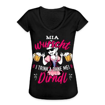 Trachtenshirt Damen Dirndl Saufen Trachten T-Shirt - Frauen Vintage T-Shirt - Schwarz - Vorne - Danielle (179cm)