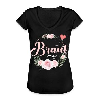 Braut Tshirt JGA Frauen Bride Shirt Poltern Braut - Frauen Vintage T-Shirt - Schwarz - Vorne