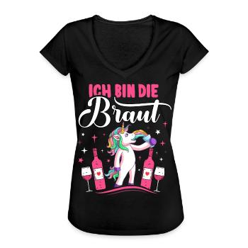 JGA Braut T-Shirt Junggesellinnenabschied Braut - Frauen Vintage T-Shirt - Schwarz - Vorne
