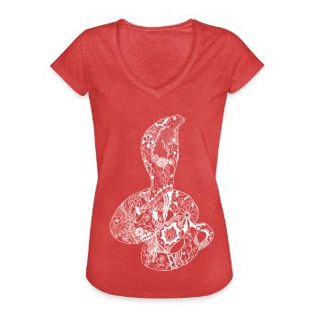 Patchwork Cobra - Frauen Vintage T-Shirt - Rot meliert - Vorne - Danielle (179cm)
