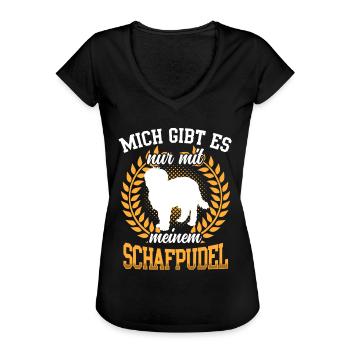 Mich gibt es nur mit Schafpudel Hütepudel - Frauen Vintage T-Shirt - Schwarz - Vorne - Danielle (179cm)
