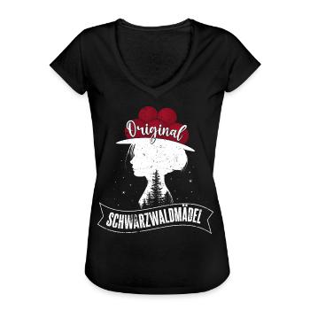 Original Schwarzwaldmädel Schwarzwald Bollenhut - Frauen Vintage T-Shirt - Schwarz - Vorne - Danielle (179cm)