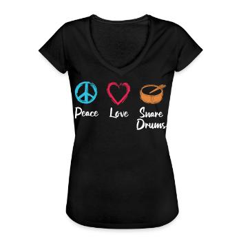 Frieden Liebe Trommel - Frauen Vintage T-Shirt - Schwarz - Vorne - Danielle (179cm)