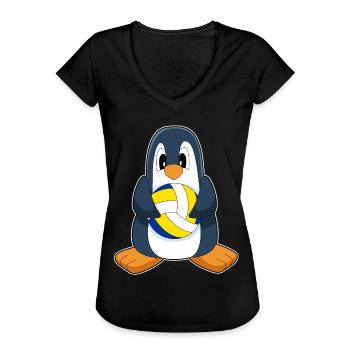 Pinguin Volleyballspieler Volleyball - Frauen Vintage T-Shirt - Schwarz - Vorne - Danielle (179cm)