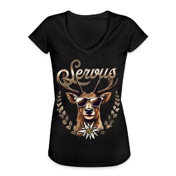 Trachtenshirt Herren Trachten T-Shirt Servus - Frauen Vintage T-Shirt - Schwarz - Vorne