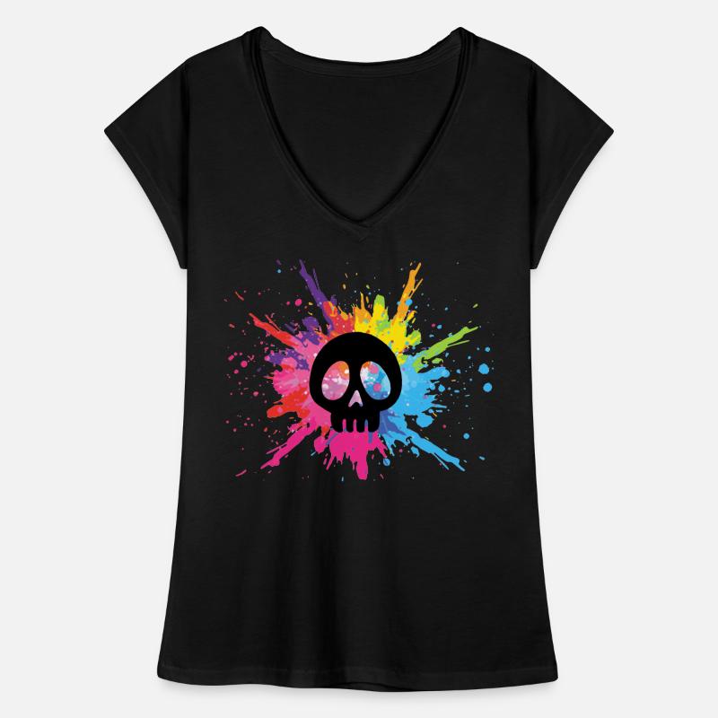 Crâne noir et explosion multicolore T-shirt vintage Femme