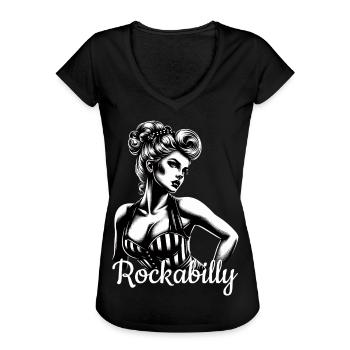 Rockabilly Frau Geschenk - Frauen Vintage T-Shirt - Schwarz - Vorne - Danielle (179cm)