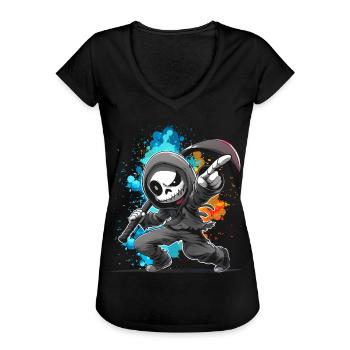 The Grim Reaper. Fantasy, Fun, Fun, Cool, Humor, Horny - Women's Vintage T-Shirt - black - Front - Danielle (179cm)