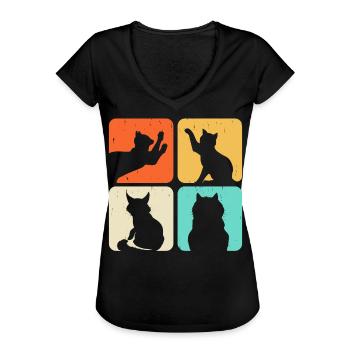 Cat Motif - Women's Vintage T-Shirt - black - Front - Danielle (179cm)