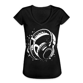 Dj Kopfhörer Skizze - Frauen Vintage T-Shirt - Schwarz - Vorne - Danielle (179cm)