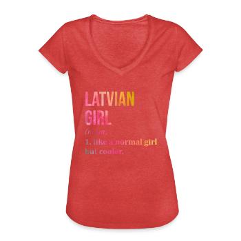 Lettonie - T-shirt vintage Femme - rouge chiné - Devant - Danielle (179cm)