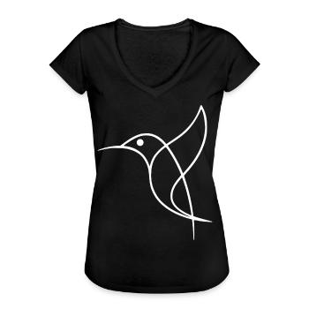 Croquis d'un oiseau blanc - T-shirt vintage Femme - noir - Devant - Danielle (179cm)
