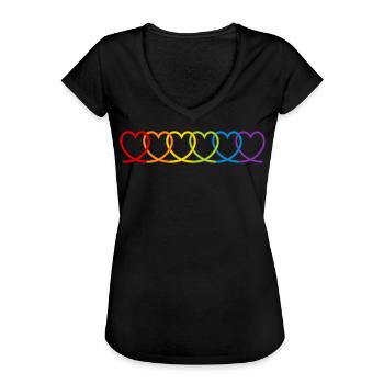 Coeurs arc-en-ciel - T-shirt vintage Femme - noir - Devant - Danielle (179cm)
