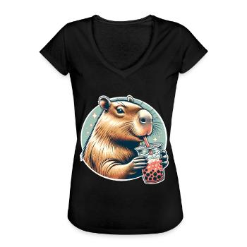 Thé à bulles Capybara - T-shirt vintage Femme - noir - Devant - Danielle (179cm)